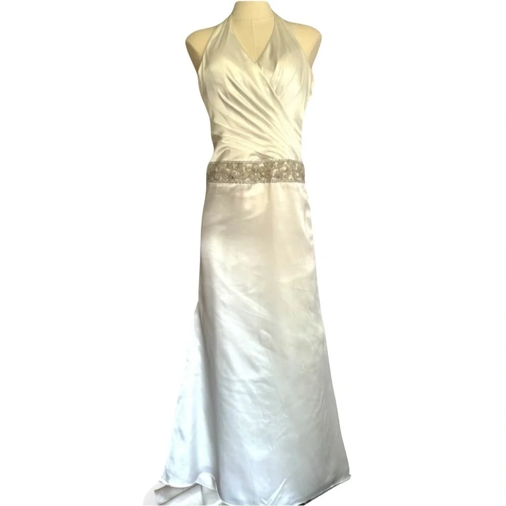 galina signature halter wedding dress NWT womens ivory ruched bodice charmeuse bridal gown Ball gown